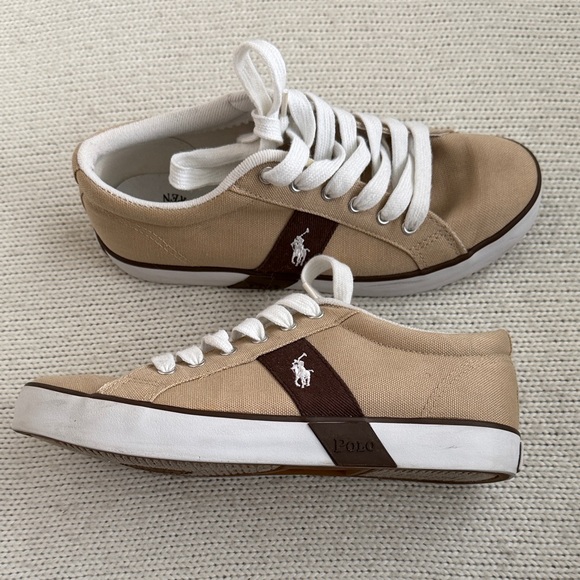Polo Ralph Lauren Giles Canvas Sneakers Tan/Brown Size 8 - Picture 1 of 8